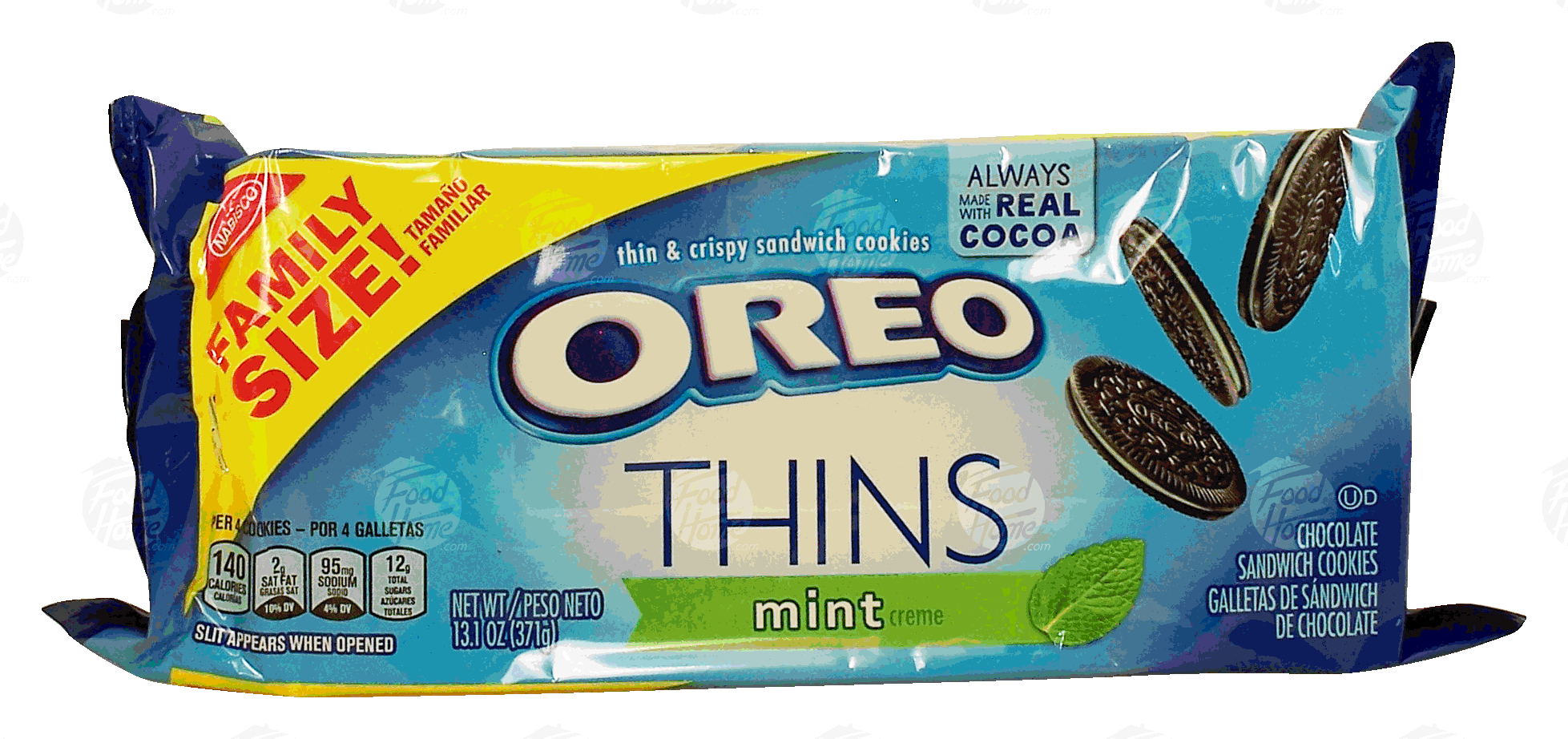 Nabisco Oreo THINS mint flavor chocolate creme sandwich cookies; Family Size! Full-Size Picture